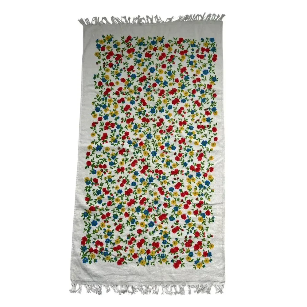 Vintage Cannon 100% Cotton Retro Ditzy Floral Print Towel 42in X 24in USA‎ Made
